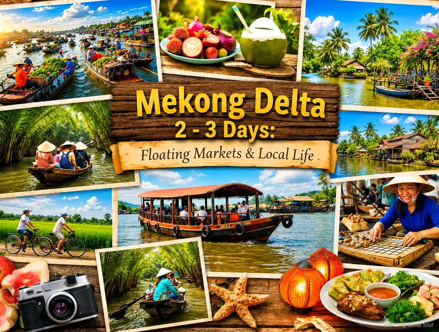 Cai Rang Floating Market traders selling produce from boats at sunrise